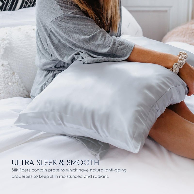 Tafts Silk Pillow Cases - 22mm 100% Pure Mulberry 6A Silk Pillowcase for Hair & Skin with Zipper Closure, Cooling, Natural, Organic, Double Sided Pillow Case (Silver Grey, Queen 20x30 1pc) - Image 4